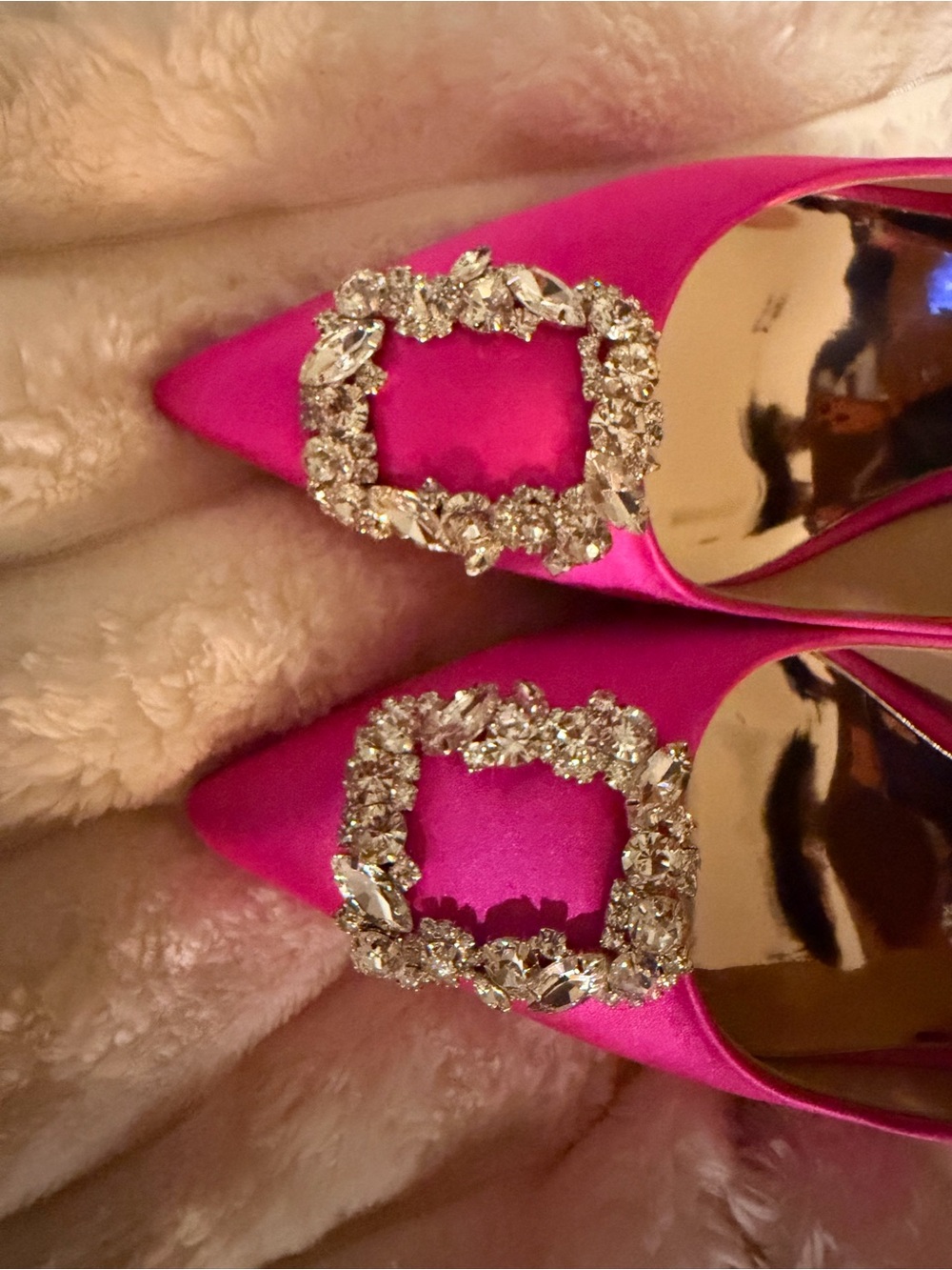 Badgley Mischka Hot Pink Satin Pointed Toe Jeweled Pumps - Picture 3 of 6